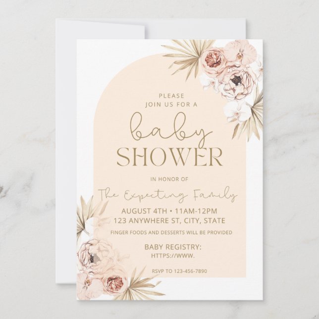 Boho Blommigt Baby Shower Inbjudningar (Framsida)