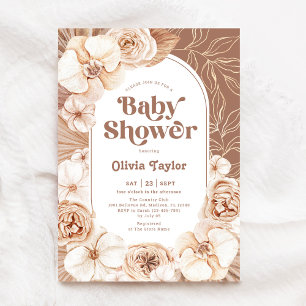 Boho Blommigt Baby Shower Mocha Inbjudningar