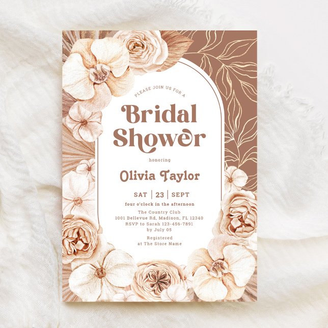 Boho Blommigt Baby Shower Mocha Inbjudningar (Skapare uppladdad)