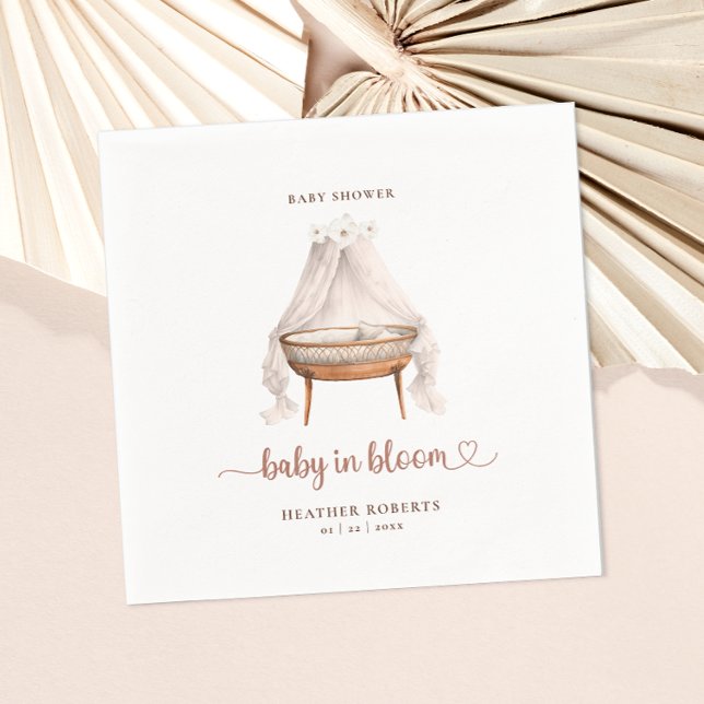 Boho Blommigt Baby Shower Napkins Neutralt Bassine Pappersservett (Boho Baby Shower Napkin)