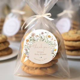 Boho Blommigt Baby Shower Tack Runt Klistermärke