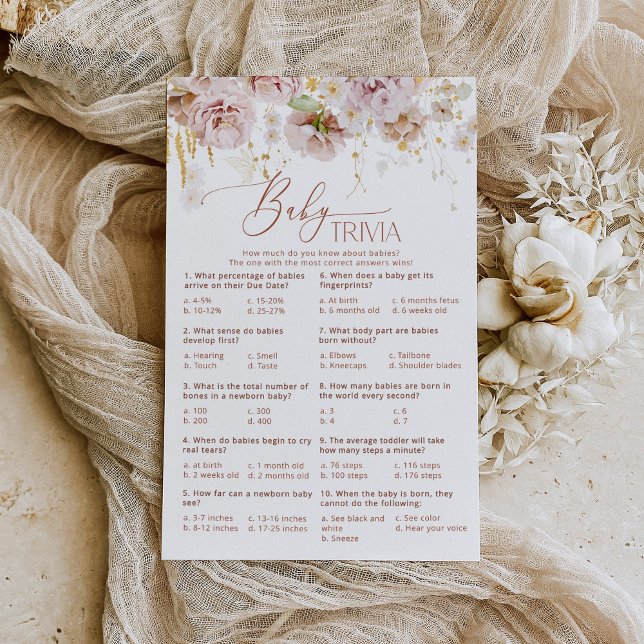 Boho blommigt Baby trivia babyduschspel för barn (Skapare uppladdad)