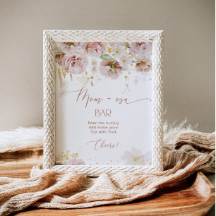 Boho blommigt babydusch Momosa pub Poster