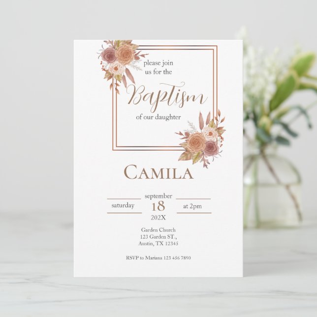 Boho Blommigt Baptism Call for Girl in Spain Inbjudningar (Stående Fram)