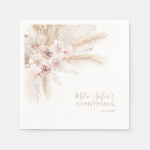 Boho Blommigt Baptism Napkins Girls Christening Ro Pappersservett