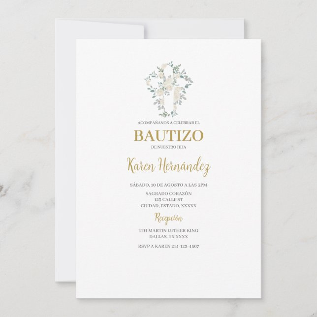 Boho Blommigt Baptism Spansk inbjudan (Framsida)