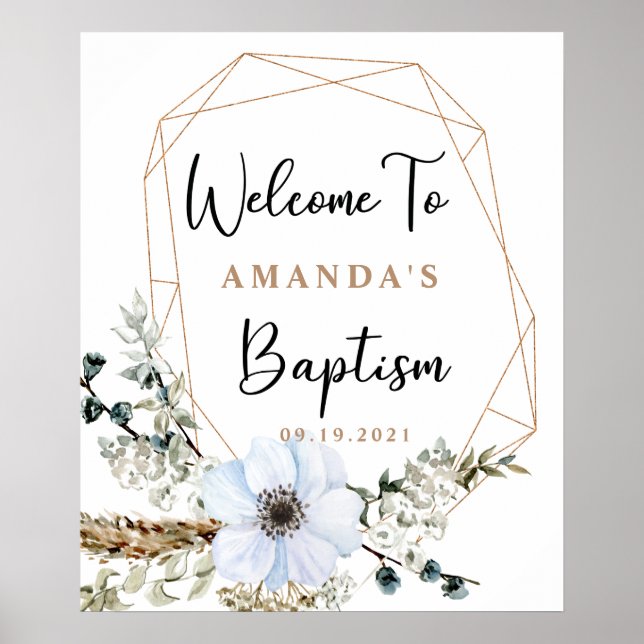 Boho Blommigt Baptism Välkommen Poster (Framsidan)