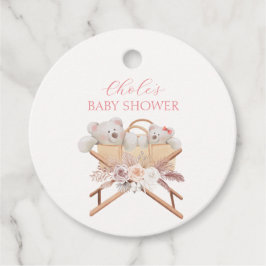 Boho Blommigt Bear Bassinet Girl Baby Shower Gåvor Etiketter