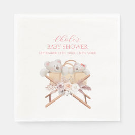 Boho Blommigt Bear Bassinet Girl Baby Shower Pappersservett