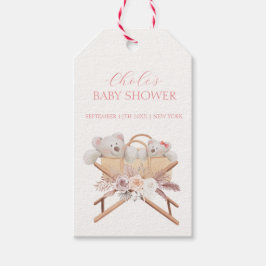 Boho Blommigt Bear Bassinet Girl Baby Shower Presentetikett
