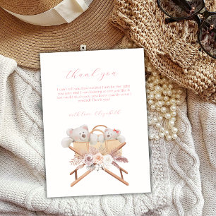 Boho Blommigt Bear Bassinet Girl Baby Shower Tack Kort