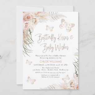 Boho Blommigt Beige Butterfly Kisses Baby Shower Inbjudningar