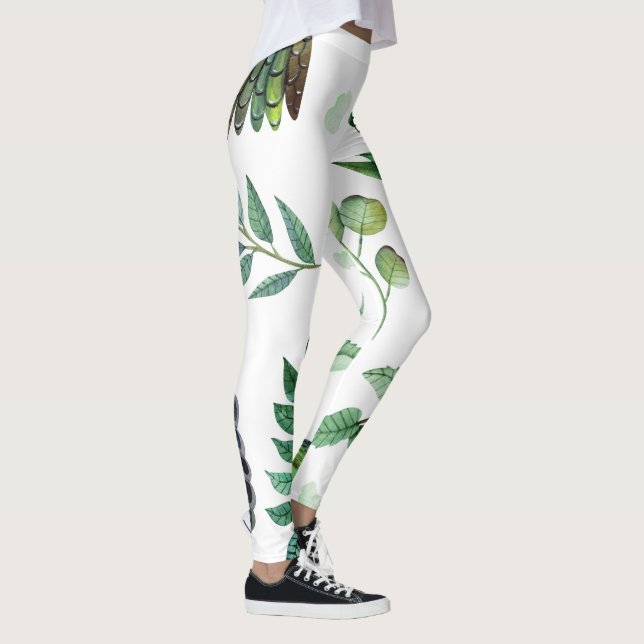 Boho Blommigt Bird Leggings - Snyggt Yoga Byxor (Höger)