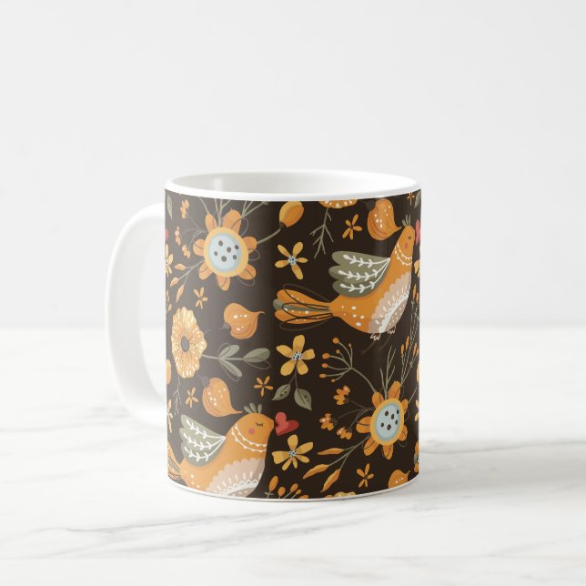 Boho Blommigt Birds Garden Mönster Kaffemugg (Framsida vänster)