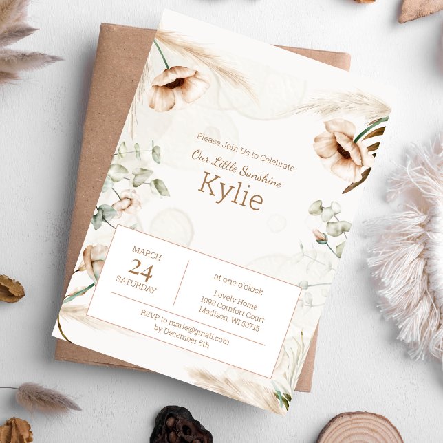 Boho Blommigt Birthday Call for Girls Inbjudningar (Skapare uppladdad)