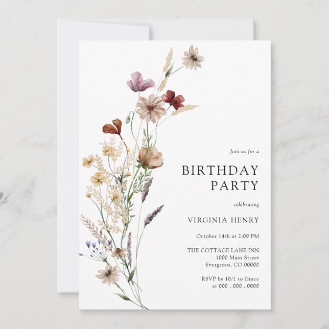 Boho Blommigt Birthday-inbjudan Inbjudningar (Framsida)
