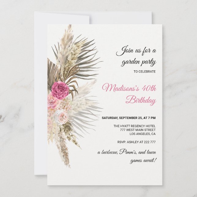 Boho Blommigt Birthday-inbjudan Inbjudningar (Framsida)