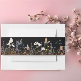 Boho Blommigt Black Butterfly Garden Belly Band Band För Inbjudningskort