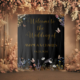 Boho Blommigt Black Butterfly Garden Tapestry