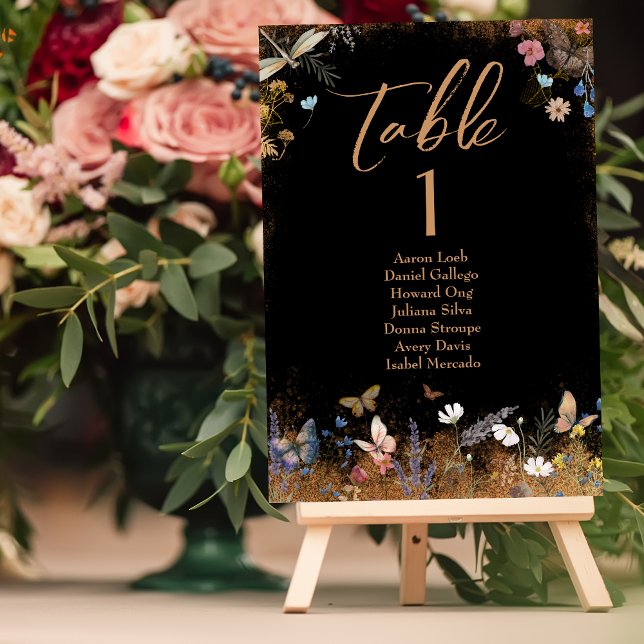 Boho Blommigt Black Butterfly Garden Wedding Bordsnummer (Skapare uppladdad)