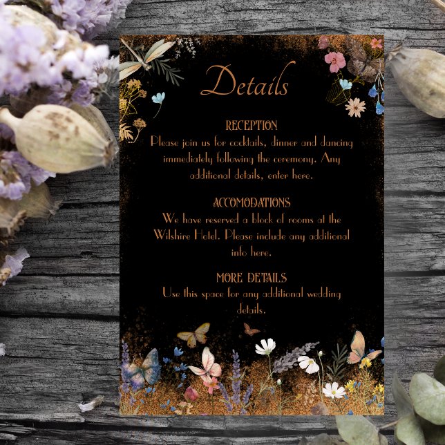 Boho Blommigt Black Butterfly Garden Wedding Tilläggskort (Skapare uppladdad)
