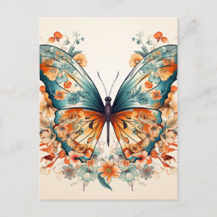 Boho Blommigt Blommar Butterfly Meadow Watercolor Meddelande Vykort