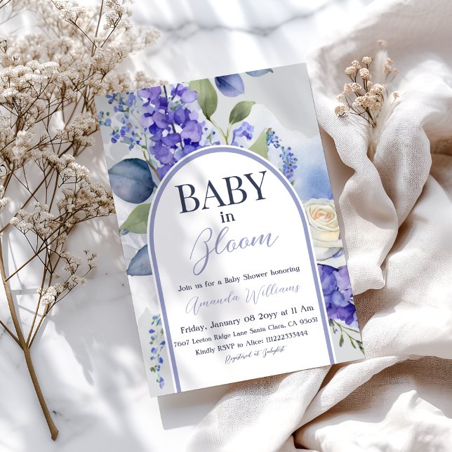 Boho Blommigt Blue Baby i Bloom Boy Shower Inbjudningar (Skapare uppladdad)