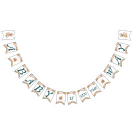 Boho Blommigt Blue Brev på White Baby Shower Vimplar