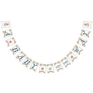 Boho Blommigt Blue Brev på White Baby Shower Vimplar