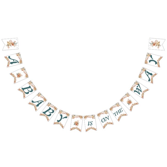 Boho Blommigt Blue Brev på White Baby Shower Vimplar (Alla)