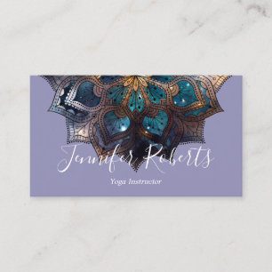 Boho Blommigt Blue Guld Mandala Chic Lila Visitkort