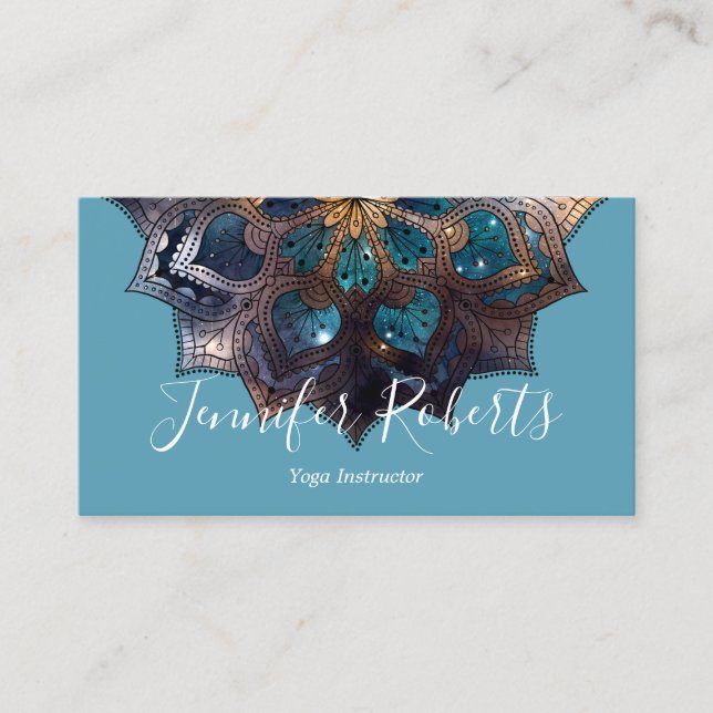 Boho Blommigt Blue Guld Mandala Chic Modern Visitkort (Framsida)