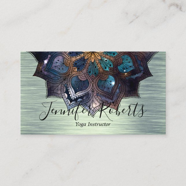 Boho Blommigt Blue Guld Mandala Chic Yoga Instruct Visitkort (Framsida)