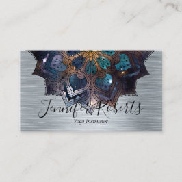 Boho Blommigt Blue Guld Mandala Chic Yoga Instruct Visitkort