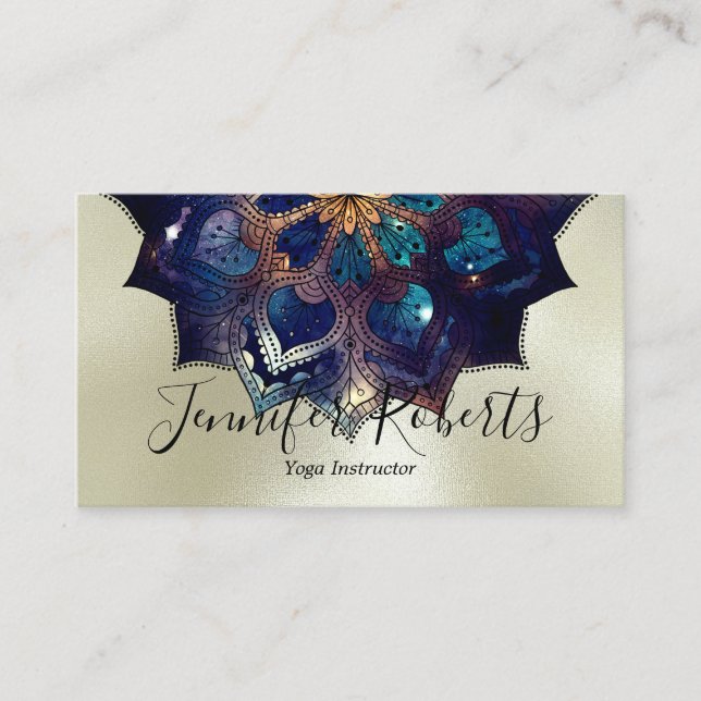 Boho Blommigt Blue Mandala Chic Yoga Instructor Gu Visitkort (Framsida)
