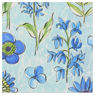 Boho Blommigt Blue Tyg