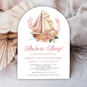 Boho Blommigt Boat Nautical Girl Baby Shower Inbjudningar