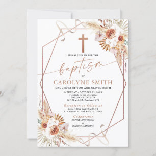Boho Blommigt Bohemian och Pampas Grass Baptism Inbjudningar