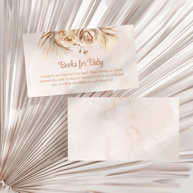 Boho  Blommigt Bokar för Baby-inhägnadskort Tilläggskort (Boho Blush Floral Books for Baby Enclosure Card on a sunny white dry palm leaf.)