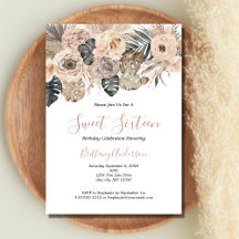 Boho Blommigt Botanical Sweet sixteen 16 Birthday