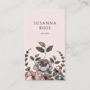 Boho Blommigt Botanisk Professionell  Rosa Visitkort