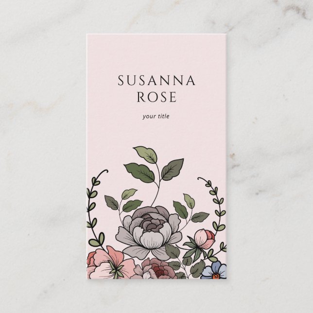 Boho Blommigt Botanisk Professionell  Rosa Visitkort (Framsida)
