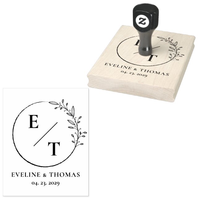 Boho blommigt (botaniskt bröllop monogram logotyp) stämpel (Stämplad)