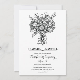 Boho Blommigt Bouquet med Ribbon Handfixing Inbjudningar