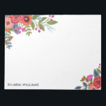 Boho Blommigt Bouquets - Namn Anteckningsblock<br><div class="desc">Vitt anteckningsblock med vackra buketter av bohemiska blommor i två hörn. Lägg till ditt namn i modern marinblå brev.</div>