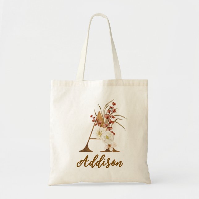 Boho Blommigt brev A Monogram Wedding Favor Tygkasse (Framsidan)