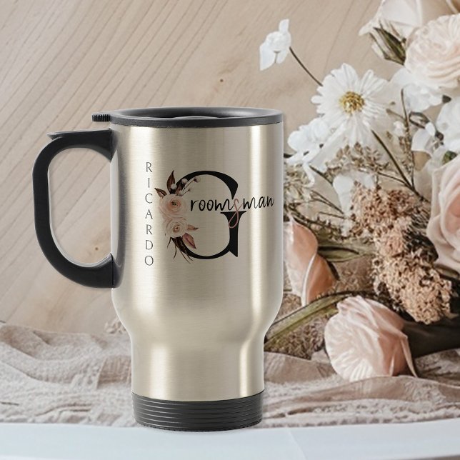 Boho Blommigt Brev Groomsman Resemugg (Personalized Groomsman travel mug with boho floral letters)