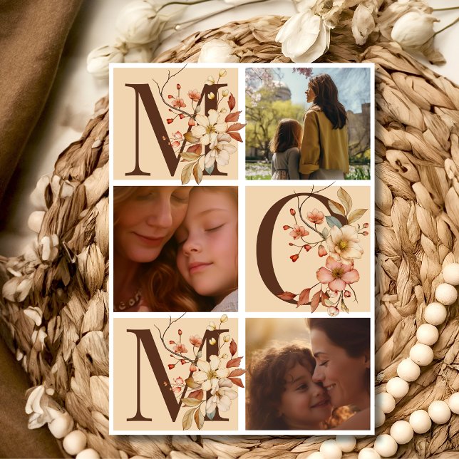 Boho blommigt brev mamma tre foton Mors dag Julkort (Skapare uppladdad)
