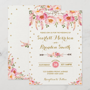 Boho Blommigt Bröllop/Chic Rosa Guld Blommigt Inbjudningar