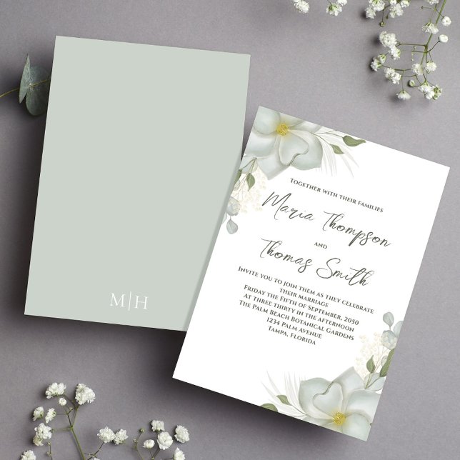 Boho Blommigt Bröllop Magnolia Elegant Inbjudningar (Boho Wedding Magnolia Floral Invitaiton)